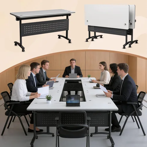 Vista 14 de Paquete de 4 mesas de conferencias plegables, mesa de entrenamiento modular Gris hierro profundo