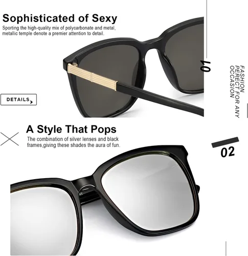 Vista 3 de SIPHEW Polarized Sunglasses for Women, Mirrored Sunglasses-Fashion Oversized Eyewear with UV400 Protection