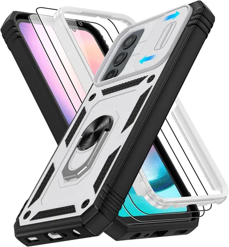 Vista 117 de Gritup Funda para Google Pixel 6 con cubierta deslizante para cámara y protector de pantalla (2 unidades), soporte de anillo giratorio 360°, funda