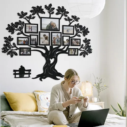 Vista 2 de JustLikeWood 51х45 Decoración de pared de árbol genealógico de madera, familia feliz, collage de marcos de fotos, decoración del hogar para sala