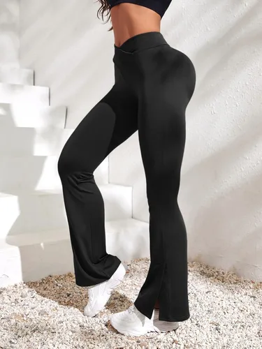 Vista 5 de Floerns Pantalones de entrenamiento con cintura alta y pierna acampanada para mujer