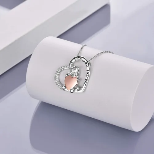 Vista 2 de YFN Collar de plata de ley S925 con colgante de corazón, unicornio, dragón, lobo, zorro, regalo para mujeres y niñas, Plata esterlina, Circonia