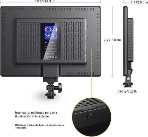 Vista 5 de RALENO Panel de luz suave de video LED de 13 pulgadas con soporte