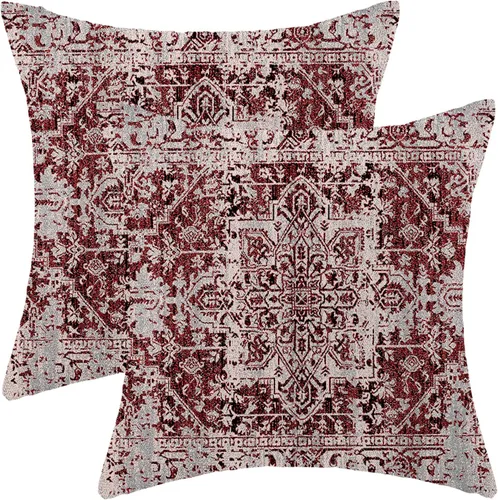 Vista 9 de Juego de 2 fundas de almohada bohemias de 16 x 16 pulgadas a rayas azules y grises, fundas decorativas rústicas abstractas de lino retro a rayas