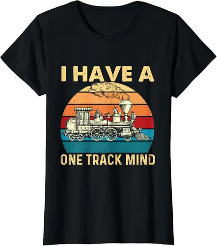 Vista 40 de Camiseta con texto en inglés "I Have A One Track Mind - Trainspotter Model Train Railroad, Negro, S