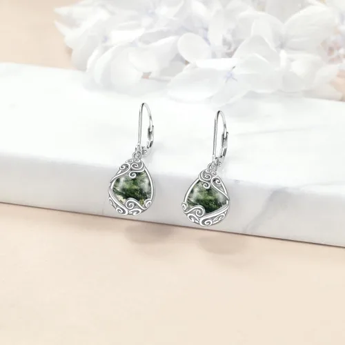 Vista 86 de Aretes colgantes con forma de lágrima de filigrana de piedra lunar de plata de ley 925 con cierre de palanca para mujer, regalos de joyería