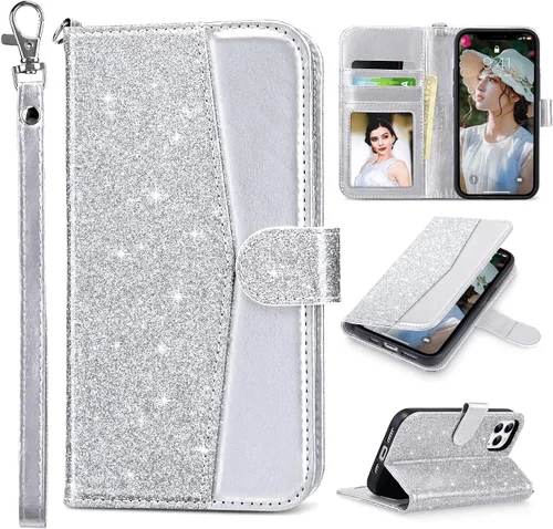 Vista 30 de ULAK Compatible con iPhone 12 Pro Max Funda Cartera con Portarjetas, Funda de Cuero PU con Soporte Plegable Ranuras para Tarjetas Correa de Muñeca