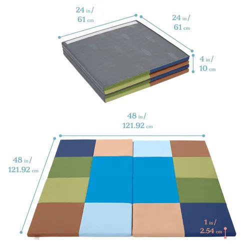 Vista 10 de ECR4Kids Folding Activity Play Mat, Soft Play, 48in Square, Earthtone