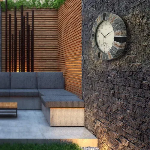 Vista 2 de Reloj grande de 13 pulgadas para interiores y exteriores, reloj de pared impermeable con termómetro, resistente al clima, sin tictac, funciona
