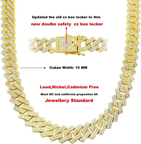Vista 5 de HH BLING EMPIRE - Cadena de tenis con diamantes de imitación para hombres y mujeres, cadenas de tenis y eslabones cubanos de 18 a 30pulgadas
