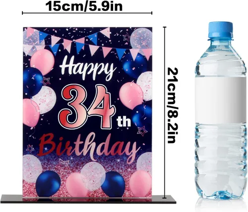 Vista 178 de LINGTEER Decoraciones de feliz cumpleaños número 11, 2 piezas de soporte de acrílico con impresión de pie rosa y azul, tablero de telón de fondo