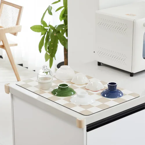 Vista 3 de Ohocut Tapete de secado de platos a cuadros para encimera de cocina, accesorios de estación de cafetería, estética, retro, moderna, absorbente