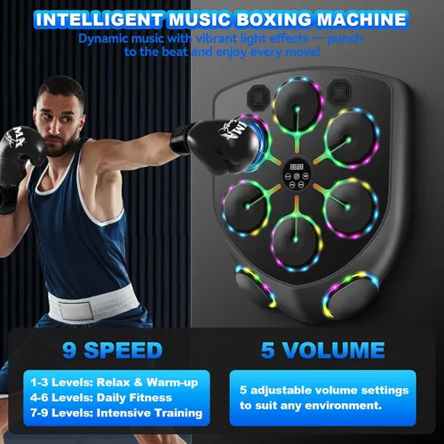 Vista 5 de Smart Music Boxing Machine for Adults and Kids, Bluetooth Boxing Equipment with Boxing Gloves, Wall Mounted Electronic Punching Machine for Home Gym
