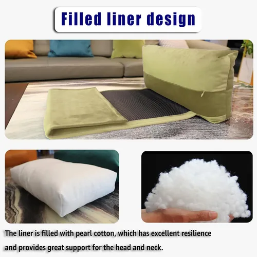 Vista 5 de Almohada antideslizante para la cabeza para reclinables - Cojín de apoyo para el cuello con cubierta de terciopelo para alivio del dolor en el Beige