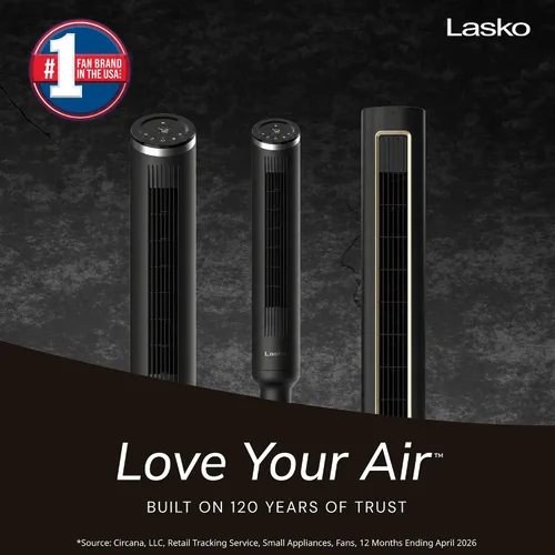 Vista 2 de Lasko RST200 - Ventiladores de torre Apex oscilantes silenciosos de 42" - flujo de aire de 29 pies/s, 28 dB, oscilación de 90°, temporizador de 12H