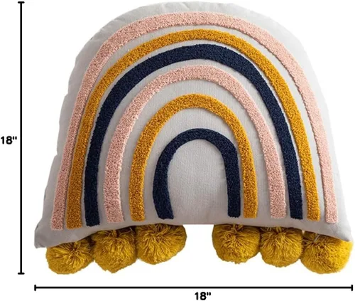 Vista 6 de vctops Cojín decorativo de algodón con borlas y estilo bohemio arco iris con relleno de almohada para sofá, cama, sala de estar