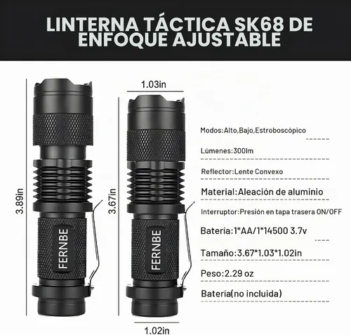 Vista 5 de SK-68 Paquete de 5 mini linterna LED de mano con 3 modos