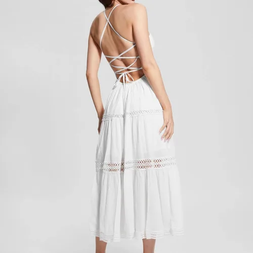 Vista 3 de GUESS Vestido largo Safa sin mangas con cordones para mujer