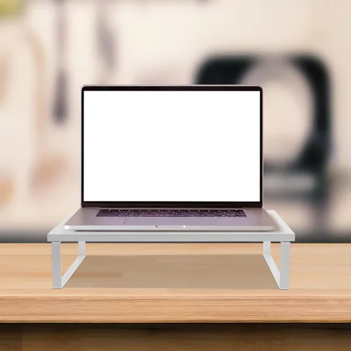 Vista 6 de Mikinona Soporte elevador de monitor resistente blanco para computadora portátil, impresora, almacenamiento en casa, oficina, escuela, organizador