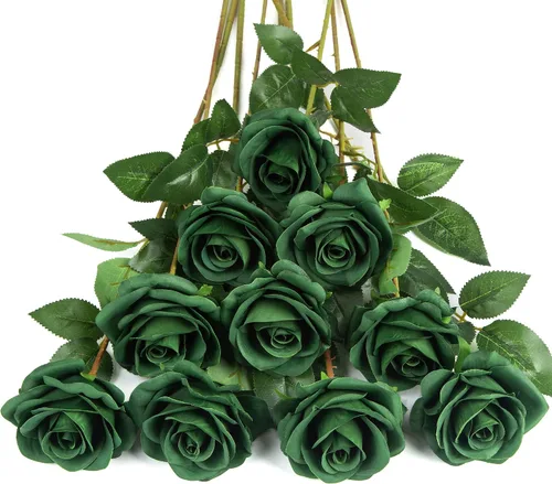 Vista 10 de DuHouse 10 rosas falsas de seda artificial, color morado otoñal Púrpura Otoño