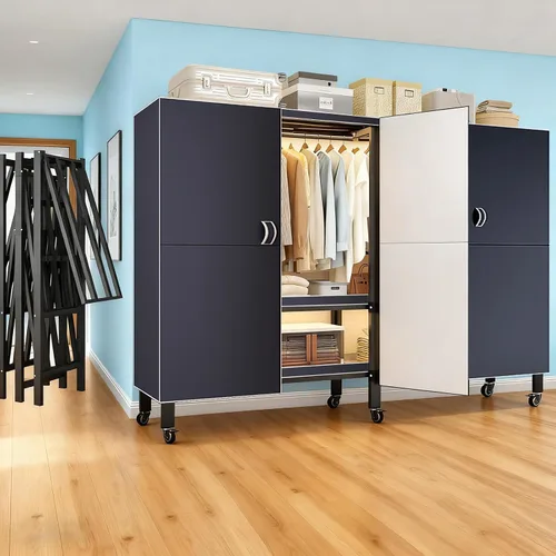 Vista 13 de Armario portátil resistente con puertas magnéticas, perchero de metal resistente de 1500 libras, perchero plegable para ropa, para dormitorio, sala