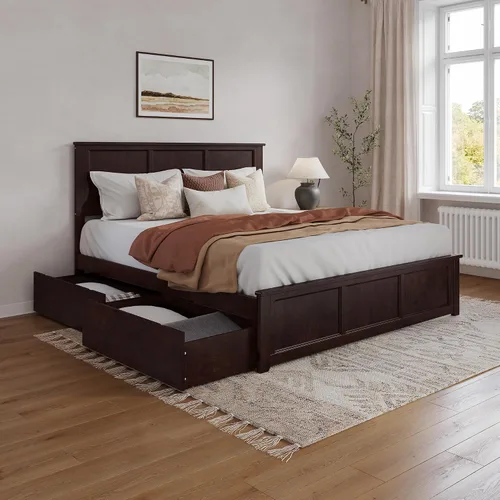 Vista 10 de AFI, Madison - Cama de plataforma de almacenamiento matrimonial con estribo a juego, color espresso