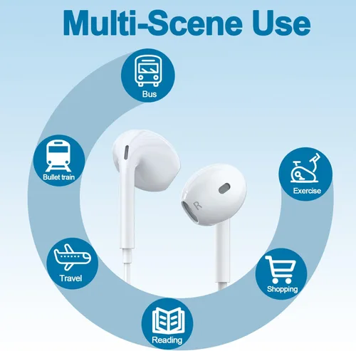 Vista 9 de 1 paquete de auriculares USB C para iPhone 17/16/15 Pro Max, auriculares tipo C con cable con micrófono y control remoto, cancelación de ruido