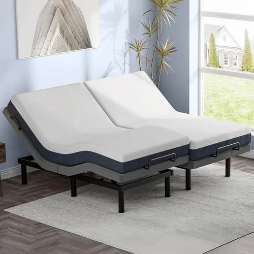 Vista 9 de Marco de Cama Ajustable Split King con Patas Ajustables, Base de Cama Eléctrica con Control Remoto Inalámbrico, 3 Barras de Retención, Gravedad Cero
