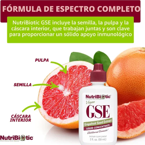 Vista 4 de NutriBiotic GSE, líquido de 2 onzas El extracto original de semilla de pomelo concentrado premium con bioflavonoides Potente apoyo inmunológico