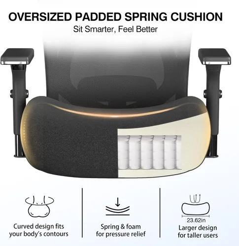 Vista 3 de Silla de oficina grande y alta de 750 libras con cojín ancho y grueso, sillas de oficina ergonómicas de malla para personas pesadas, silla