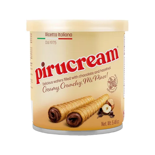 Vista 13 de Pirucream Obleas enrolladas con crema de chocolate y avellanas, hechas con cacao 100% orgánico, receta italiana desde 1975, 0.00 oz de grasa trans