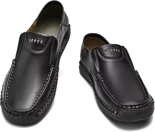 Vista 2 de MCEMACHI Mocasines de cuero para hombre, zapatos casuales de moda, para negocios, oficina, para conducir, para hombre (incluye plantilla extra)