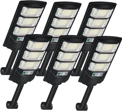 Vista 8 de Paquete de 2 luces solares para exteriores, 144 LED de 6500 K del anochecer al amanecer, luz de calle alimentada por energía solar IP65 impermeable