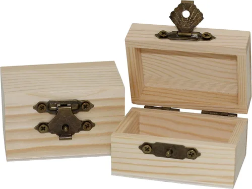 Vista 2 de Creative Hobbies Paquete de 12 mini cajas del tesoro de madera con cierre de bloqueo, cofre del tesoro de madera sin terminar para recuerdos