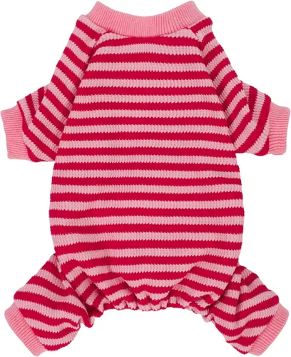 Vista 10 de Fitwarm Pijamas para Perro a Rayas Azules y Blancas, Ropa para Perros Pequeños Hembra y Macho, Mameluco para Cachorro con Pies, Atuendo para Gato