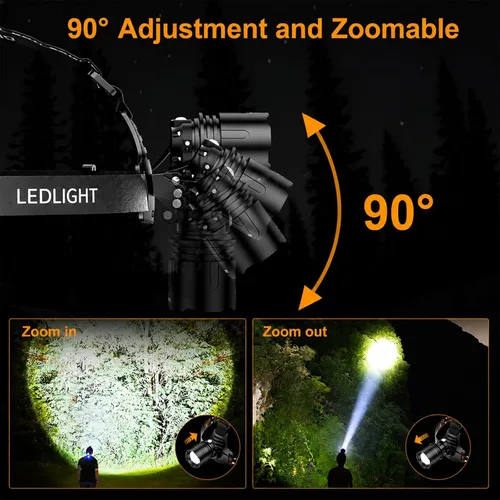 Vista 6 de SKYFIRE Linterna frontal recargable de 3000 lúmenes, faros LED más brillantes para adultos con batería de 7500 mAh, sensor de movimiento impermeable