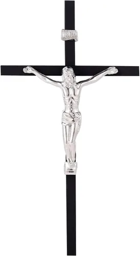 Vista 6 de VINETEN Crucifijo - Cruz de pared Cruces católicas delgadas de metal negro Decoración de pared de crucifijo para tu hogar, 8 pulgadas