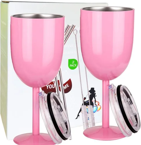 Vista 13 de AMZUShome Copas de vino de acero inoxidable. Vaso de vino de doble pared aislado al vacío con tapa y pajita. Amistad, Navidad, regalos de cumpleaños