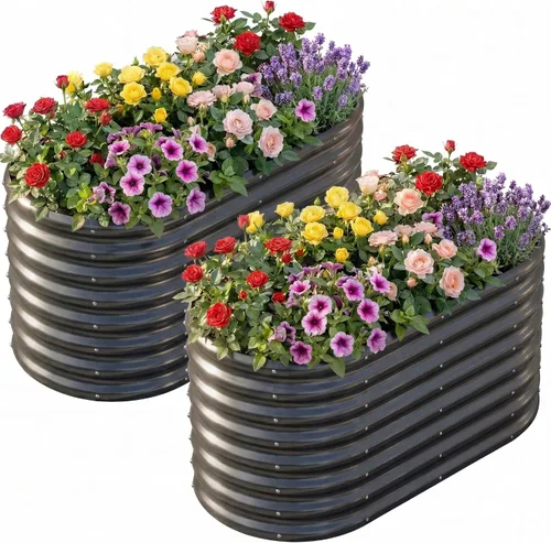 Vista 9 de AHEONLAR Kit de cama de jardín elevada galvanizada, caja ovalada de metal grande, resistente y duradera, cajas de jardín elevadas al aire libre
