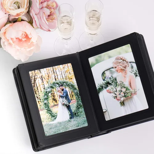 Vista 2 de Álbum de fotos profesional de cuero sintético para bodas y ocasiones especiales (5 x 7 (15 páginas), negro/negro