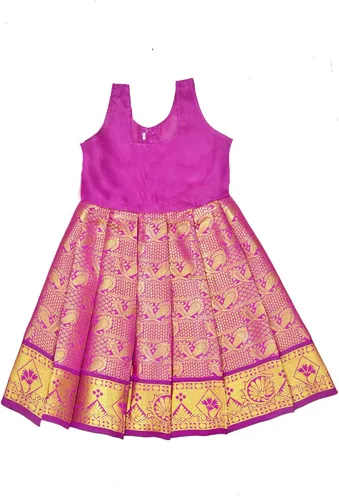 Vista 5 de Chandrakala Niños Pattu pavadai étnico tradicional Lehenga choli Chaniya Choli vestido falda Tops para niñas (KL107)