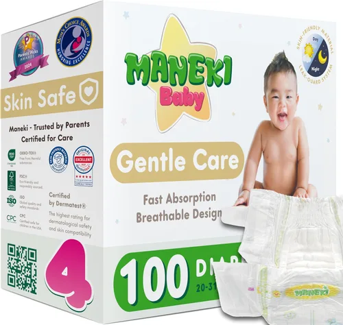 Vista 15 de MANEKI - Pañales para bebé, talla 2 (9-18 libras), 66 unidades, hipoalergénicos, sin fragancia y transpirables, protección contra fugas de hasta 12