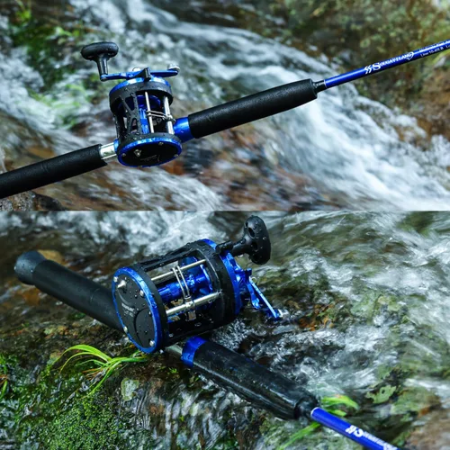 Vista 7 de Combo de caña de pescar Sougaiyang, combo de carrete de pesca con arrastre de 2 piezas con relación de engranajes de 3.8:1 y rodamientos 3+1