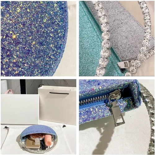 Vista 6 de Anopo Mini corazón forma redonda Rhinestone embrague bolso bolso marco diamante brillo lentejuelas brillantes bolso de noche boda fiesta