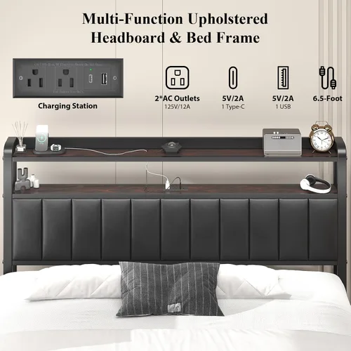 Vista 4 de Base de cama de plataforma de tamaño matrimonial con cabecera