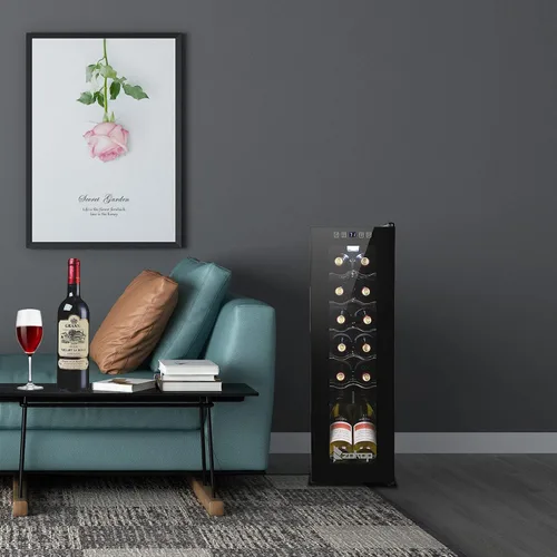 Vista 9 de Winado Refrigerador de vino con compresor de 12 botellas con temperatura ajustable, mini refrigerador de vino compacto independiente con control