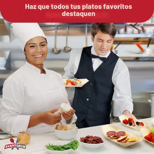 Vista 2 de Paquete de 25 botes de sushi biodegradables extra grandes de 10 pulgadas. Platos de aperitivo 100% desechables. Bandejas de alimentos de madera