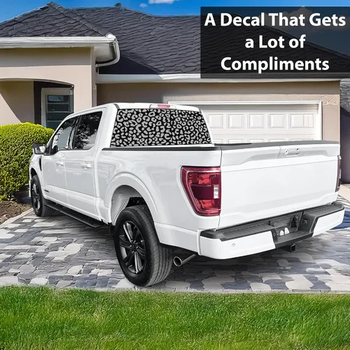 Vista 2 de BOGAR TECH DESIGNS Calcomanías de vinilo precortadas para parabrisas trasero con estampado de leopardo de animales, compatibles con Ford F-150 F150