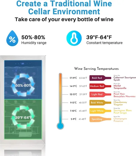 Vista 4 de Refrigerador de vino independiente, compresor de 28 botellas con termostato digital y puerta de vidrio, acero inoxidable