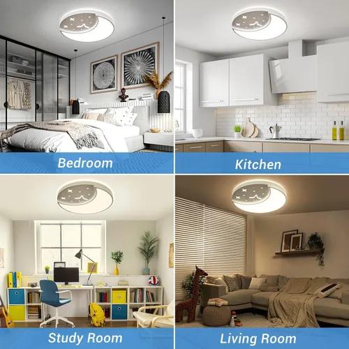 Vista 6 de Lámparas de techo de 12 pulgadas, lámparas creativas de luna y estrella para dormitorio, 3 temperaturas de color seleccionables, lámparas de techo